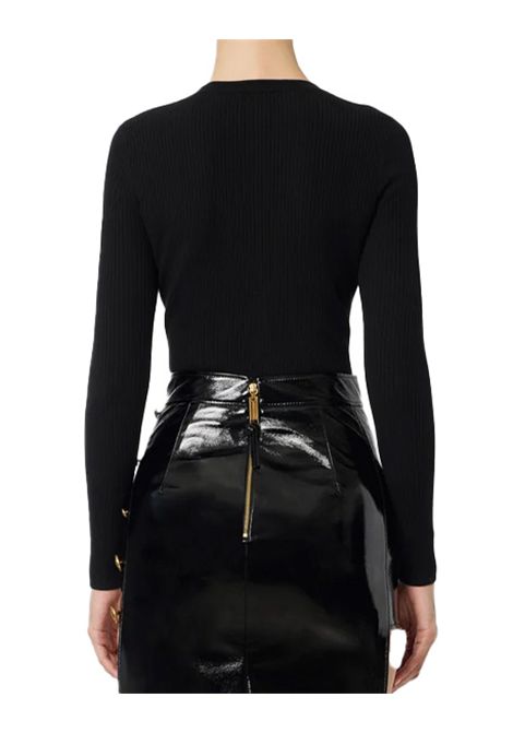 Maglia ELISABETTA FRANCHI donna MK12B56 Nero aderente scollo a v taschino raso ELISABETTA FRANCHI | Maglie | MK12B56110